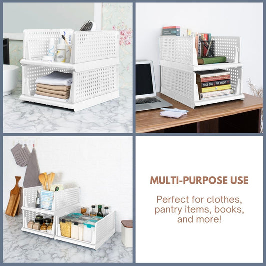 Zenlyf Stackable Wardrobe Organizer for Storage - Foldable Cupboard Cloth Organizer with Adjustable Sliding Drawer, Storage Box and Organiser for Efficient Wardrobe Space Management (2)