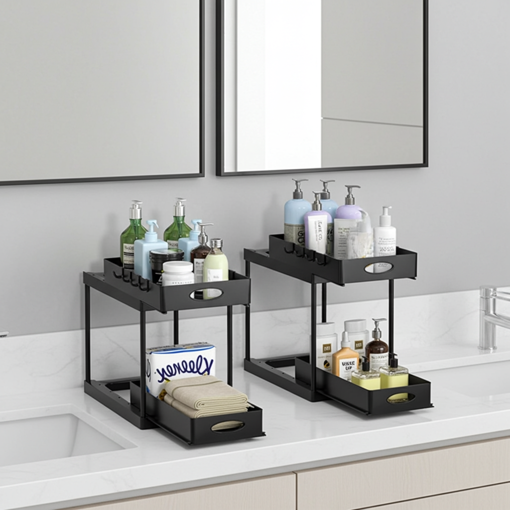 2-tier under sink organizer with double pull-out drawers