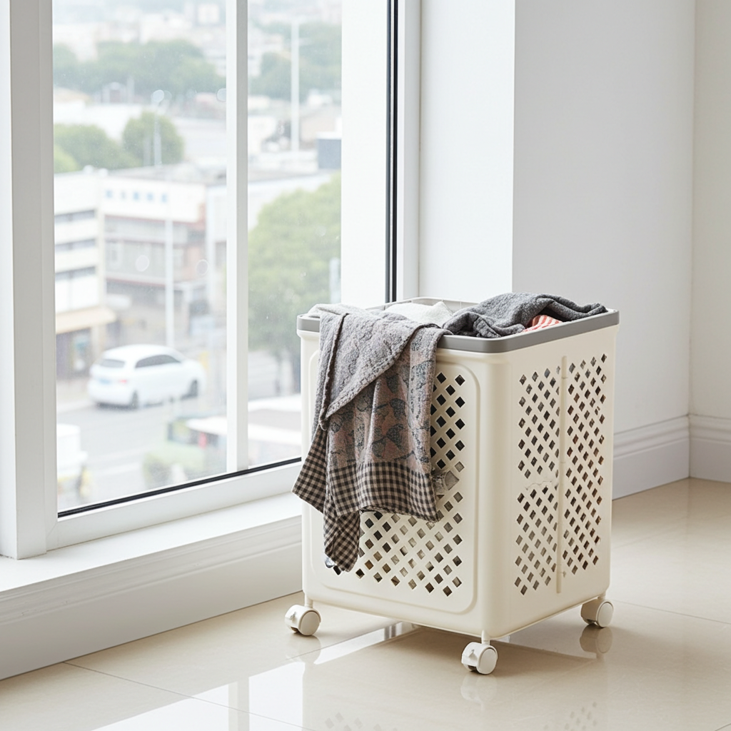 Zenlyf Foldable Laundry Basket Plastic with Wheels | Multipurpose Collapsible Clothing Basket for Storage | Laundry Organiser for Clothes, Bathroom & Toys (White)