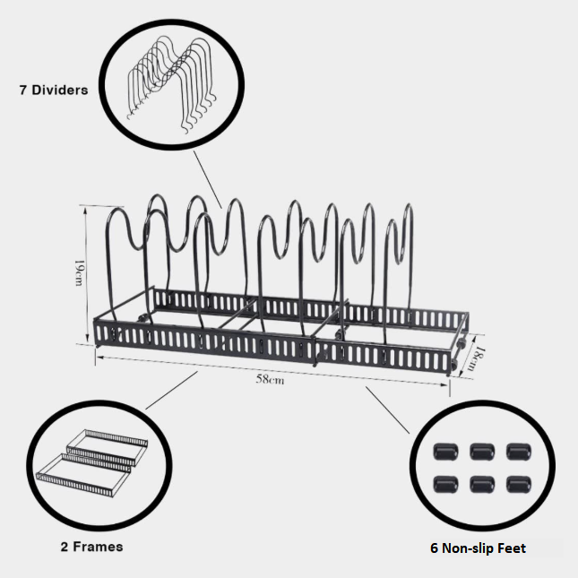 Pots and Pans Organizer Rack for Kitchen Cabinet & Countertop