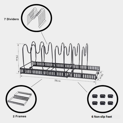 Pots and Pans Organizer Rack for Kitchen Cabinet & Countertop