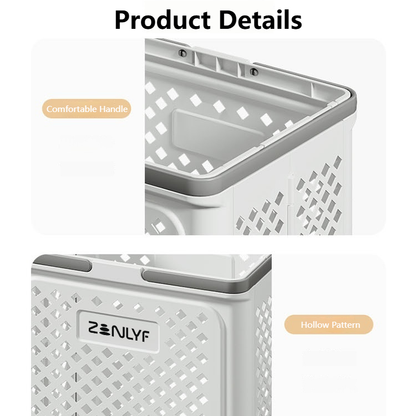 Zenlyf Foldable Laundry Basket Plastic with Wheels | Multipurpose Collapsible Clothing Basket for Storage | Laundry Organiser for Clothes, Bathroom & Toys (White)