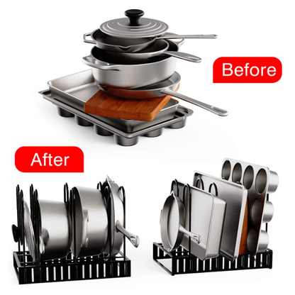 Pots and Pans Organizer Rack for Kitchen Cabinet & Countertop