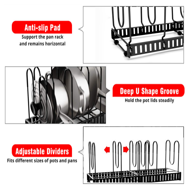 Pots and Pans Organizer Rack for Kitchen Cabinet & Countertop