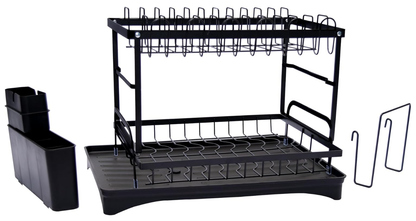 2 Tier Dish Drainer Rack with Utensil Holder & Drip Tray