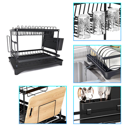 2 Tier Dish Drainer Rack with Utensil Holder & Drip Tray