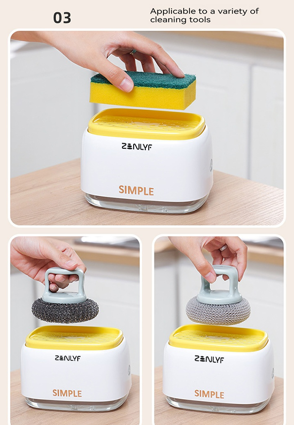 Zenlyf Premium Dishwashing Liquid Dispenser with Sponge Holder for Kitchen Sink