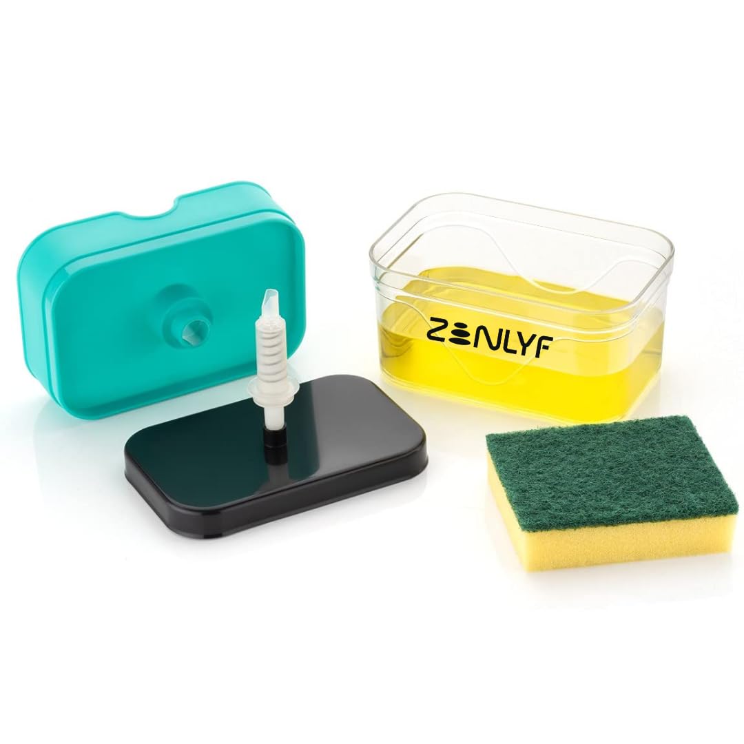Zenlyf 2 in 1 Soap Dispenser for Kitchen Sink with Sponge Holder - Efficient Dish Wash Dispenser and Kitchen Soap Dispenser for Easy Dishwashing
