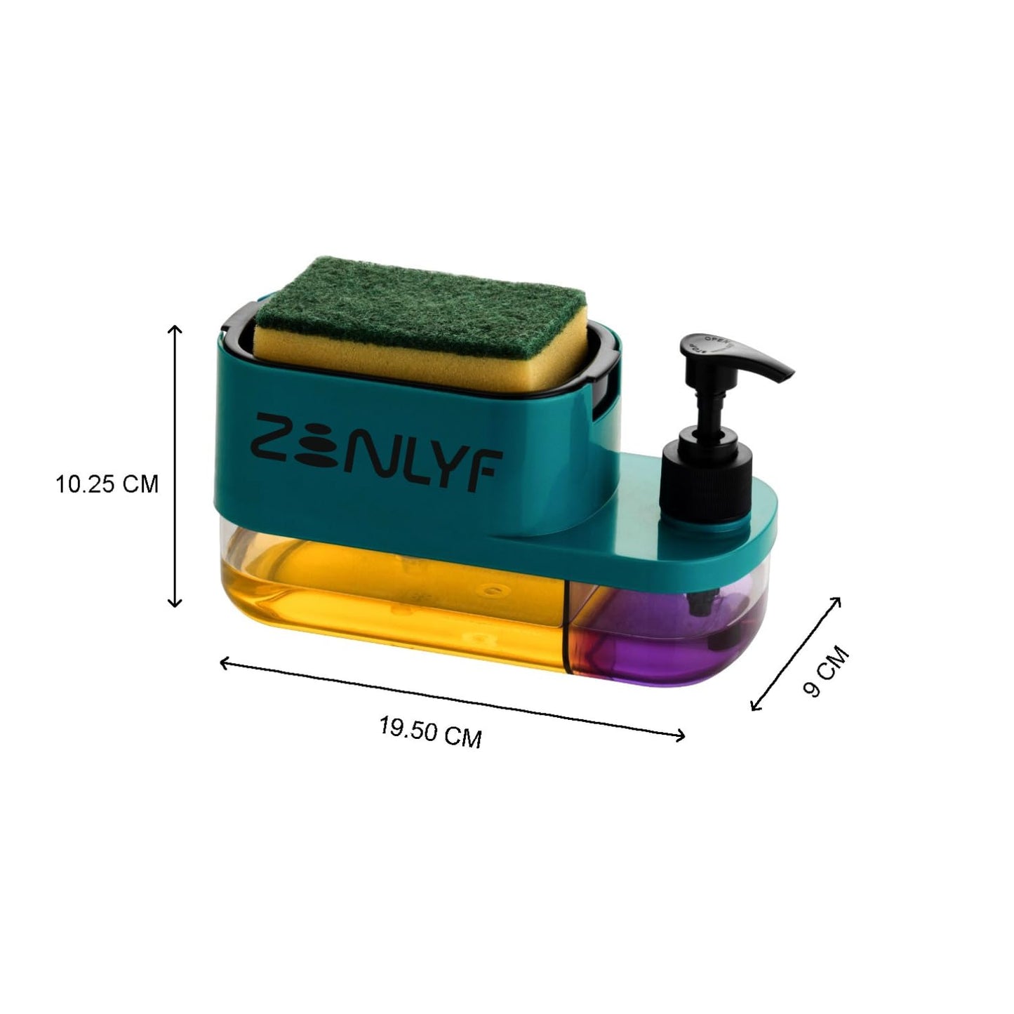 Zenlyf 3 in 1 Soap Dispenser for Kitchen Sink - Premium dishwashing Liquid Dispenser Dispenser with Built-in Sponge Holder, Easy Refill Design, Hand wash Bottle, Modern Space-Saving Solution