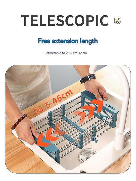 Zenlyf Expandable Dish Drying Rack for Kitchen Sink – Multipurpose Sink Basket Strainer Tray for Cleaning Vegetables, Fruits, Cutlery – Adjustable Stainless Steel Over Sink Drainer Organizer