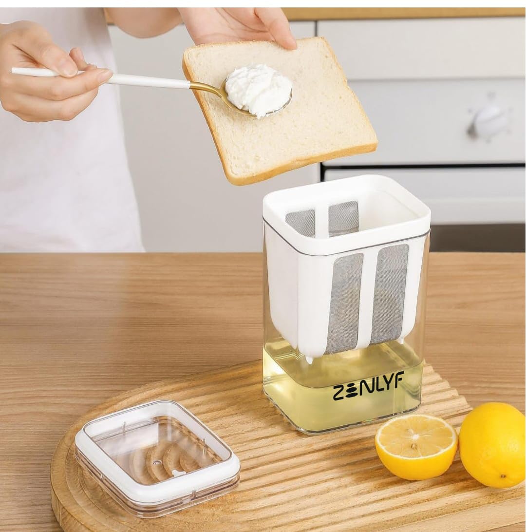 Zenlyf Yogurt Filter Curd Strainer with Lid | Greek Yogurt Maker for Hung Curd, Cream Cheese, Labneh | Reusable Plastic Yogurt Strainer for Homemade Thick Yogurt & Healthy Cooking