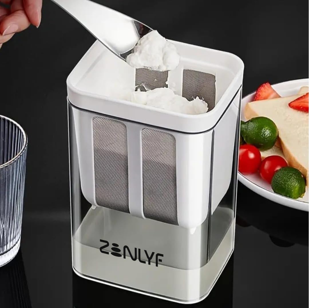 Zenlyf Yogurt Filter Curd Strainer with Lid | Greek Yogurt Maker for Hung Curd, Cream Cheese, Labneh | Reusable Plastic Yogurt Strainer for Homemade Thick Yogurt & Healthy Cooking