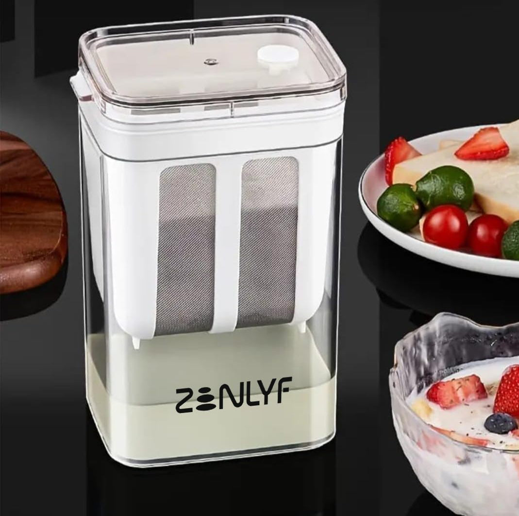 Zenlyf Yogurt Filter Curd Strainer with Lid | Greek Yogurt Maker for Hung Curd, Cream Cheese, Labneh | Reusable Plastic Yogurt Strainer for Homemade Thick Yogurt & Healthy Cooking