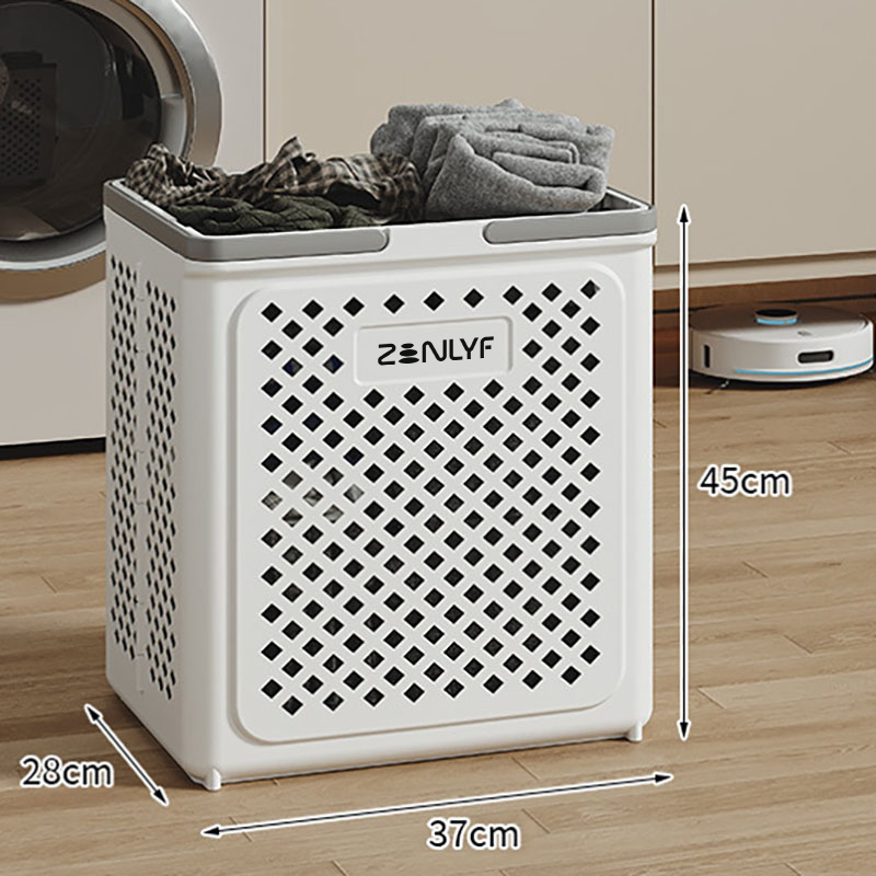 Zenlyf Foldable Laundry Basket Plastic with Wheels | Multipurpose Collapsible Clothing Basket for Storage | Laundry Organiser for Clothes, Bathroom & Toys (White)