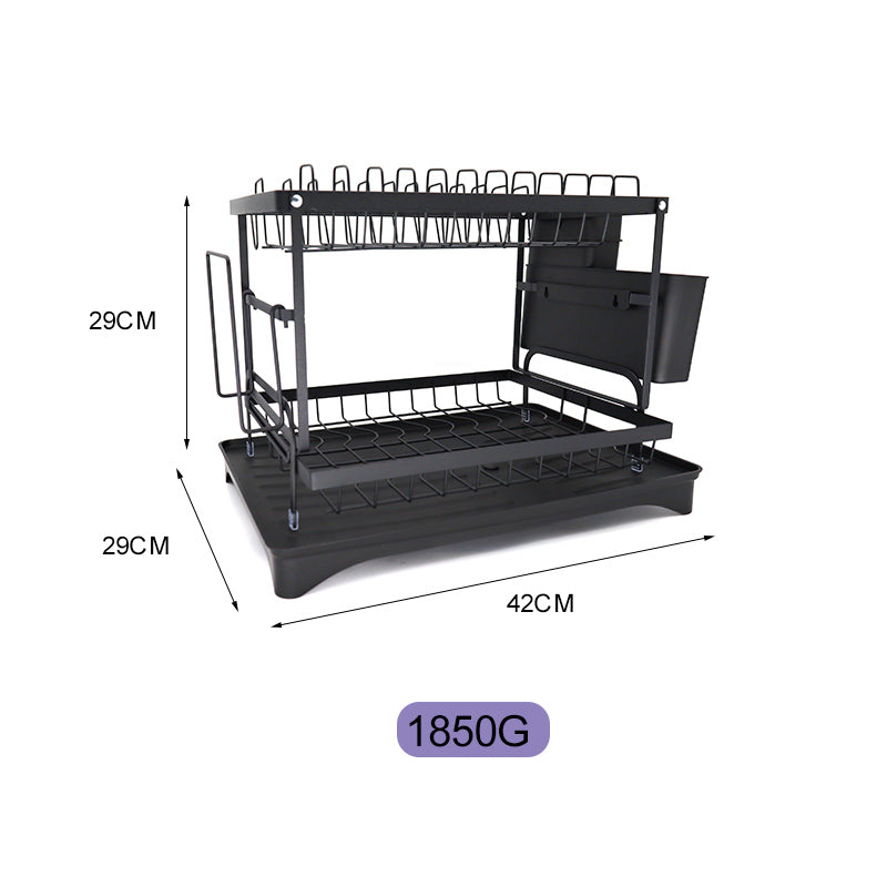 2 Tier Dish Drainer Rack with Utensil Holder & Drip Tray