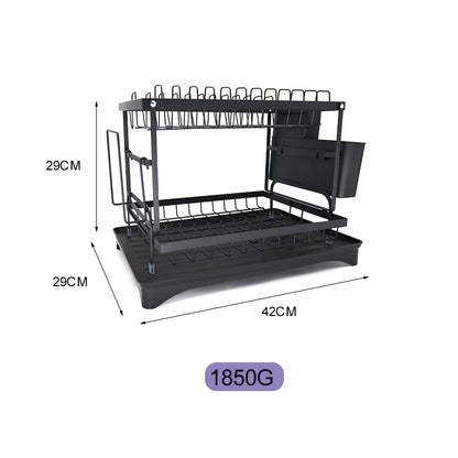 2 Tier Dish Drainer Rack with Utensil Holder & Drip Tray