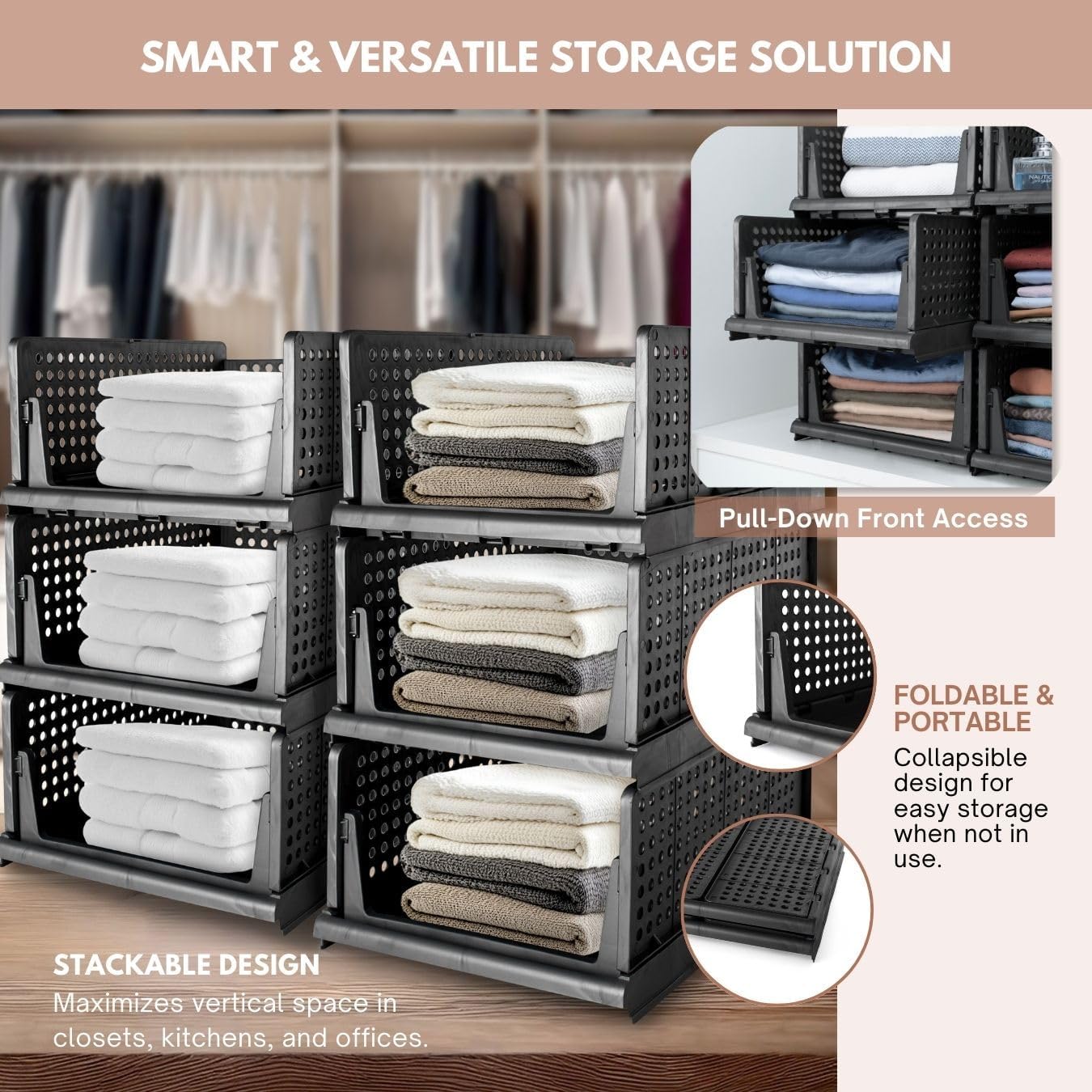 Zenlyf Foldable and Stackable Organizer For Cupboard Almirah Space For Clothes,Toys, Kitchen Essentials/Batrhroom Essentials and Office Stationaries (4)