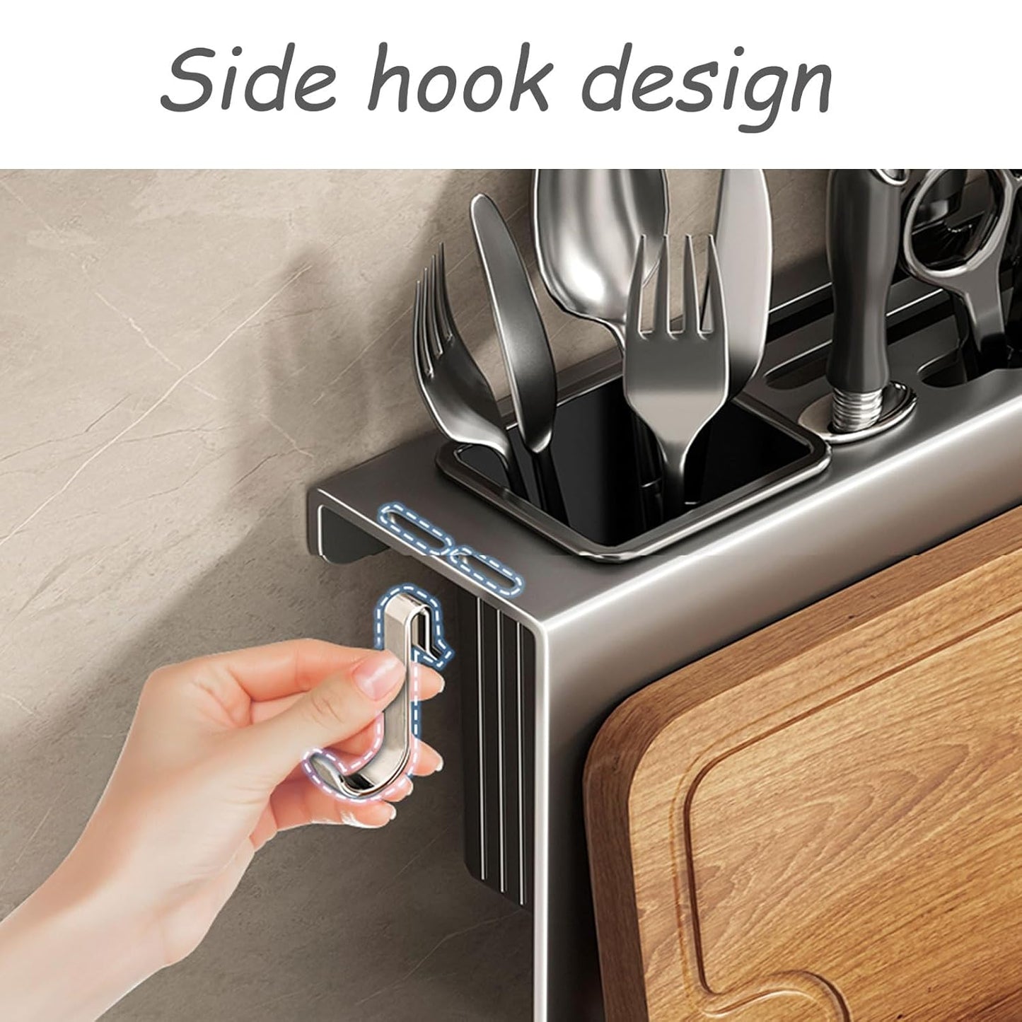 Wall Mounted Kitchen Organizer Rack with Utensil Holder (Compact)