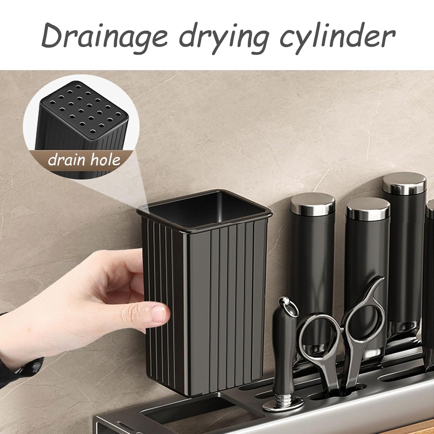 Wall Mounted Kitchen Organizer Rack with Utensil Holder (Compact)