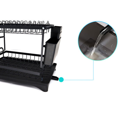 2 Tier Dish Drainer Rack with Utensil Holder & Drip Tray
