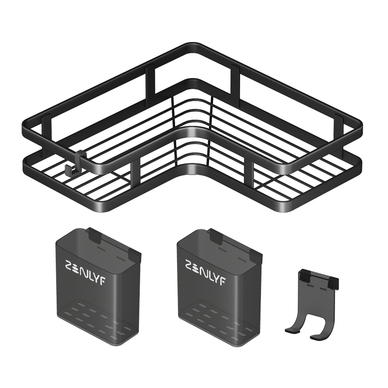 Zenlyf No Drill Wall Mounted Kitchen Organizer| 2-Tier Carbon Steel Rack For Spice Jars, Vanity & Storage Accessories