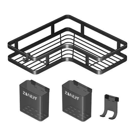 Zenlyf No Drill Wall Mounted Kitchen Organizer| 2-Tier Carbon Steel Rack For Spice Jars, Vanity & Storage Accessories