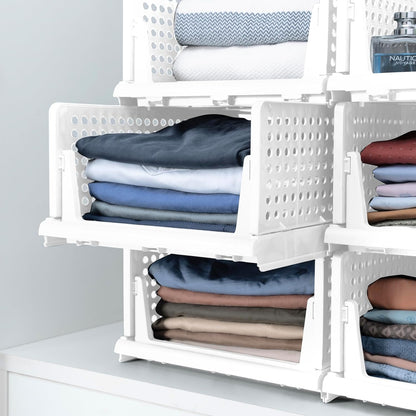 Zenlyf Stackable Wardrobe Organizer for Storage - Foldable Cupboard Cloth Organizer with Adjustable Sliding Drawer, Storage Box and Organiser for Efficient Wardrobe Space Management (2)