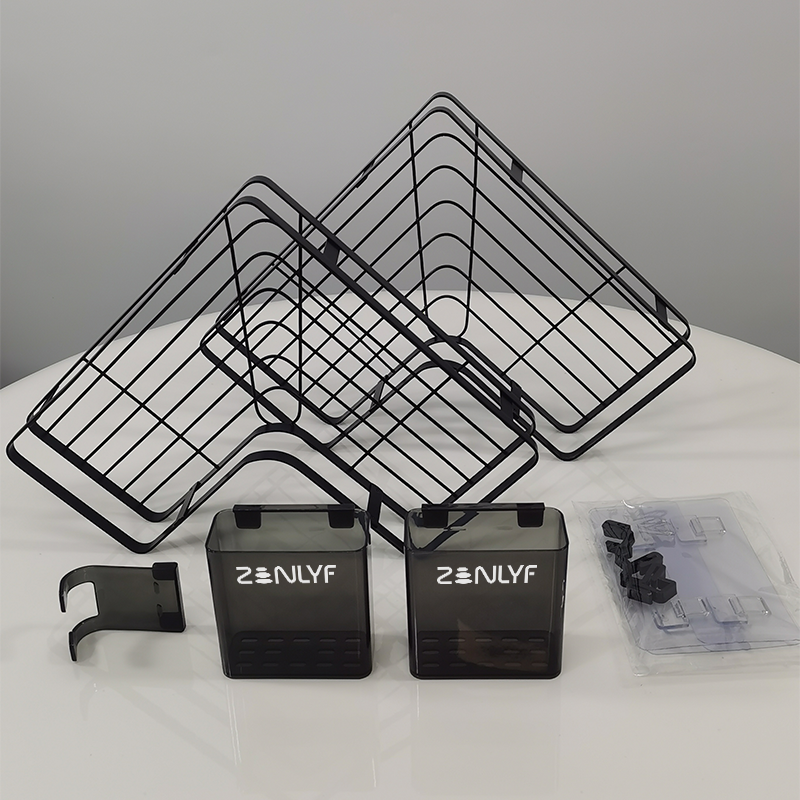 Zenlyf No Drill Wall Mounted Kitchen Organizer| 2-Tier Carbon Steel Rack For Spice Jars, Vanity & Storage Accessories