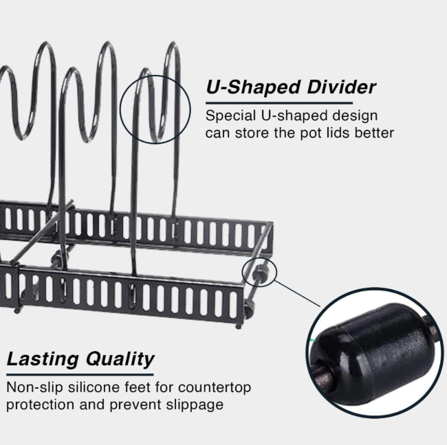 Pots and Pans Organizer Rack for Kitchen Cabinet & Countertop