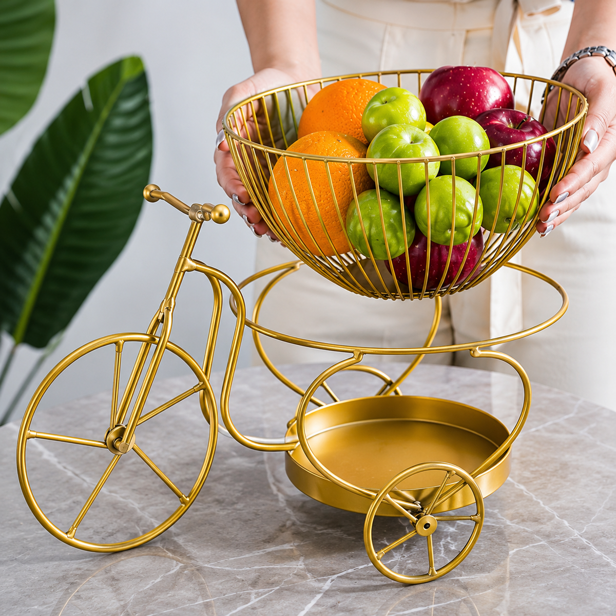 Bicycle Fruit Basket for Dining Table, Decorative Cycle Fruit & Snack Storage Basket