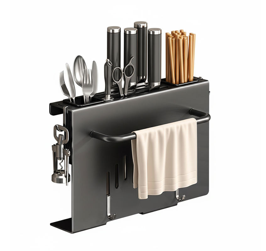 Wall Mounted Kitchen Organizer Rack with Utensil Holder (Compact)