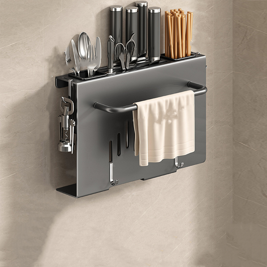 Wall Mounted Kitchen Organizer Rack with Utensil Holder (Compact)