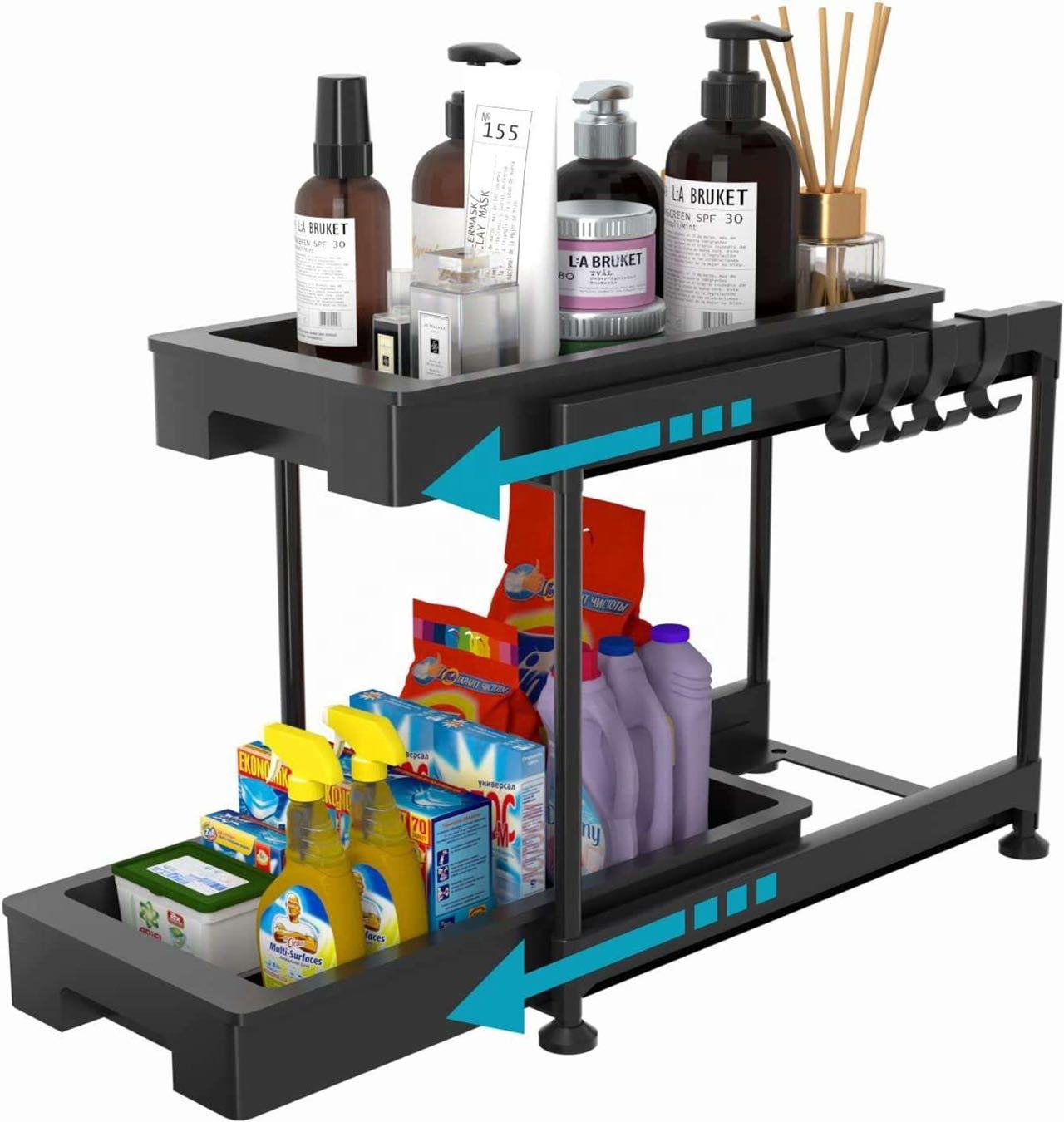 2-tier under sink organizer with double pull-out drawers