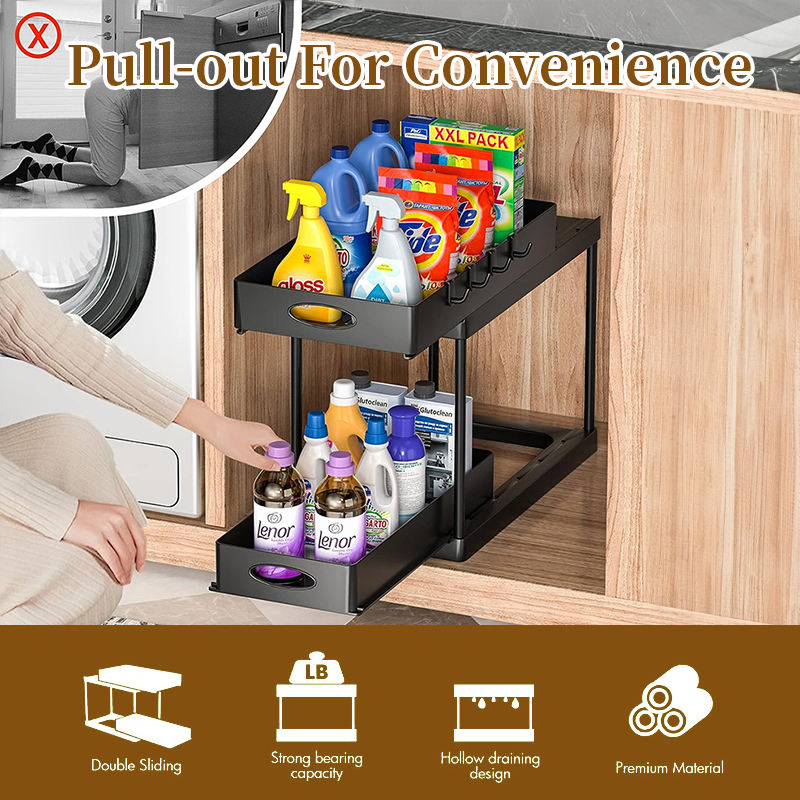2-tier under sink organizer with double pull-out drawers