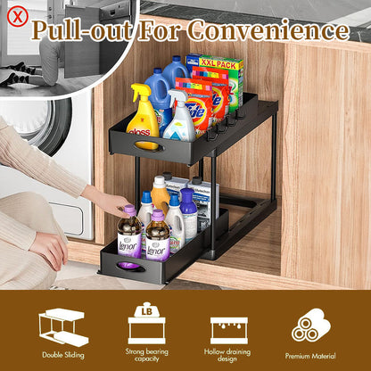 2-tier under sink organizer with double pull-out drawers