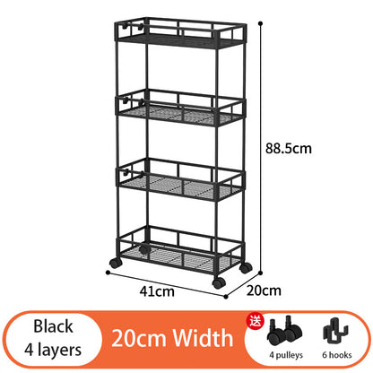4 Tier Kitchen Storage Rack with Wheels | Slim Corner Organizer