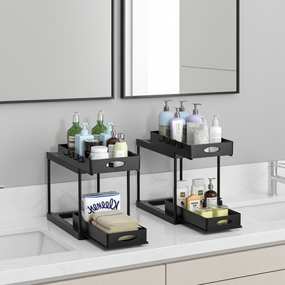 2-tier under sink organizer with double pull-out drawers